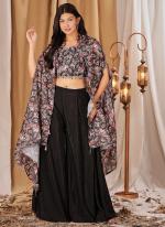 Crepe Black Party Wear Embroidery Work Readymade Indo Western